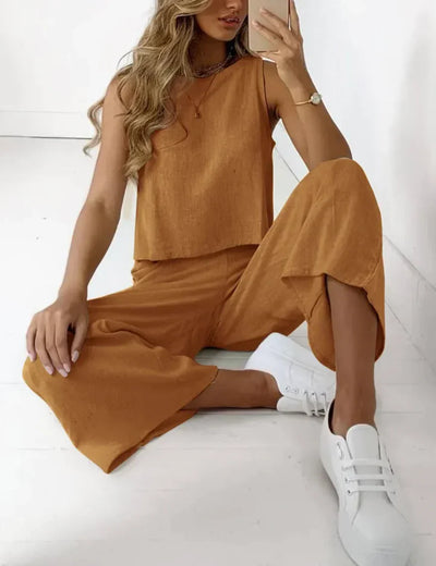 Two-Piece Set | Sleeveless | Wide Leg | Matching Top and Trousers Set | Women's Co-Ord Set-Grace Aura