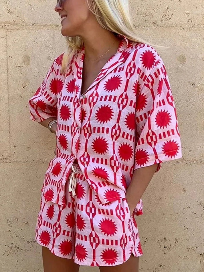 Two-Piece Set | Summer | Loose Fit | Shorts and Shirt Set | Co-Ord Sets Women-Grace Aura