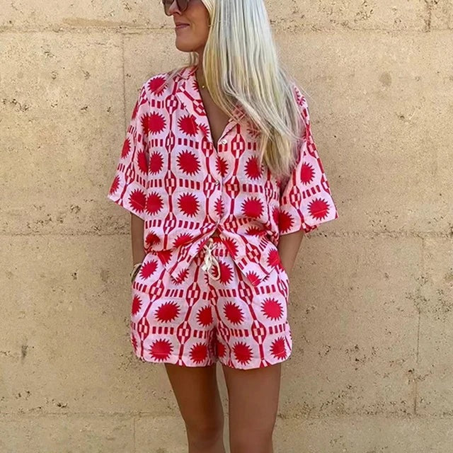 Two-Piece Set | Summer | Loose Fit | Shorts and Shirt Set | Co-Ord Sets Women-Grace Aura