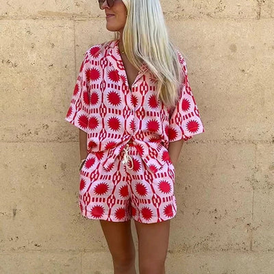 Two-Piece Set | Summer | Loose Fit | Shorts and Shirt Set | Co-Ord Sets Women-Grace Aura