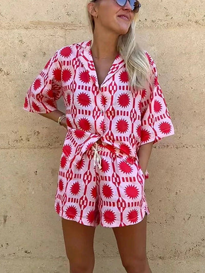 Two-Piece Set | Summer | Loose Fit | Shorts and Shirt Set | Co-Ord Sets Women-Grace Aura