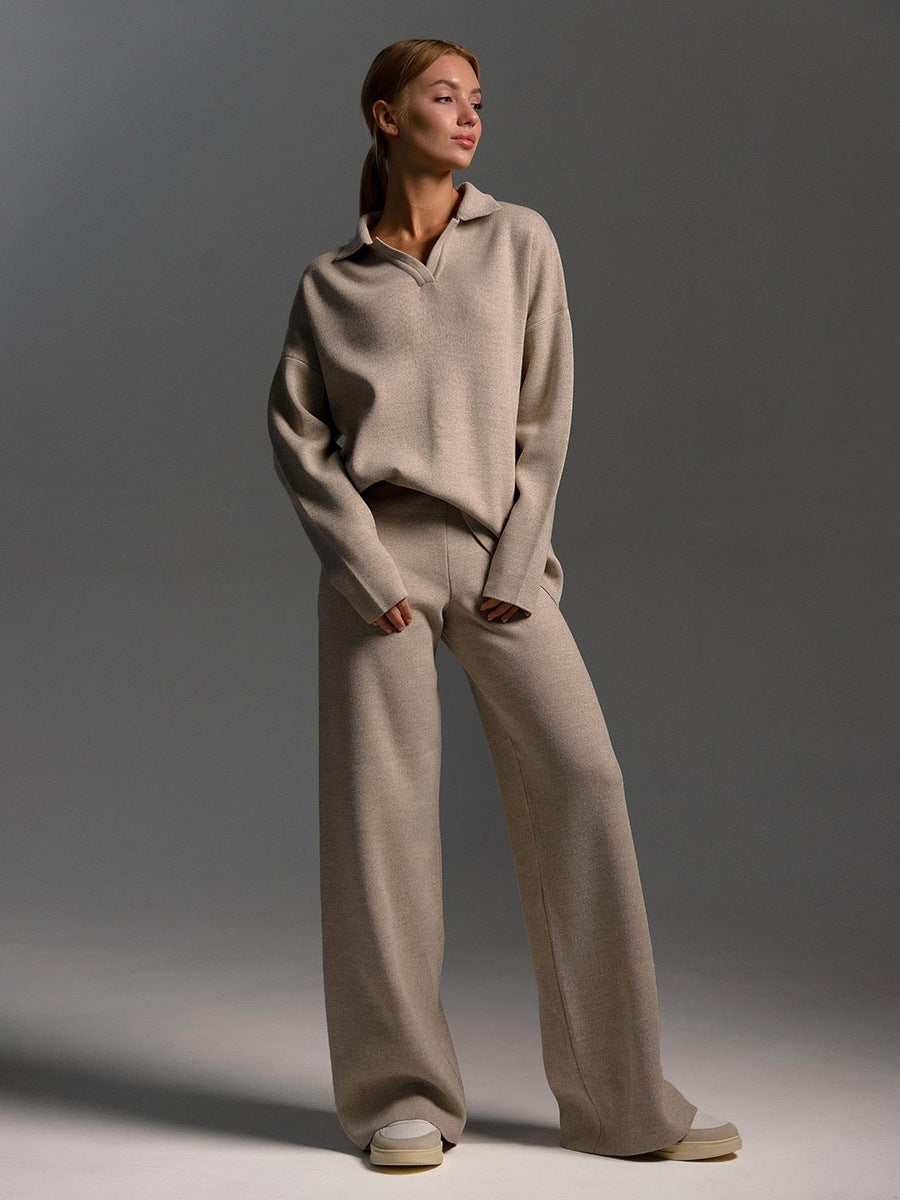 Two-Piece Set - Wide Leg - Long Sleeve - Co-Ord Set - Women's Loungewear-Grace Aura