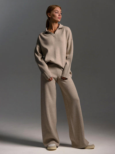 Two-Piece Set - Wide Leg - Long Sleeve - Co-Ord Set - Women's Loungewear-Grace Aura