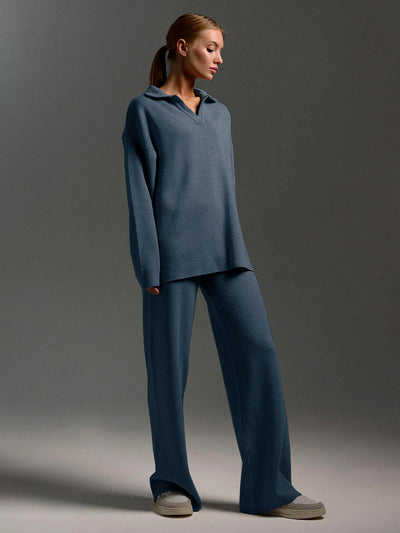Two-Piece Set - Wide Leg - Long Sleeve - Co-Ord Set - Women's Loungewear-Grace Aura