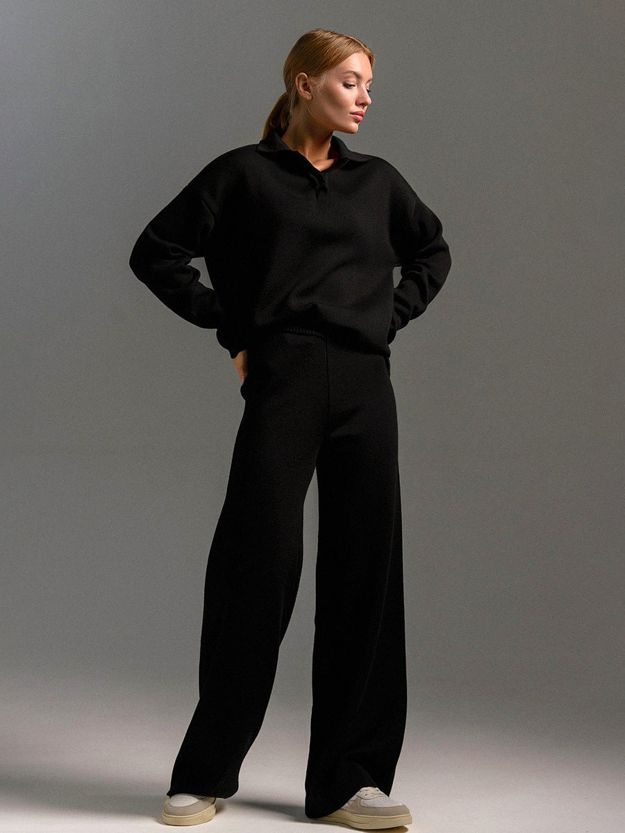Two-Piece Set - Wide Leg - Long Sleeve - Co-Ord Set - Women's Loungewear-Grace Aura