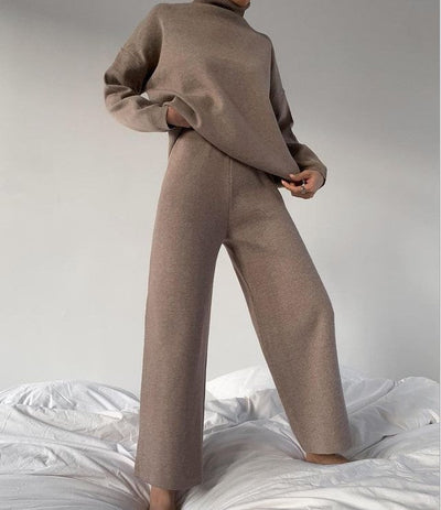 Two Piece Set | Wide Leg | Turtleneck | Lounge Set | Women's Clothing-Grace Aura