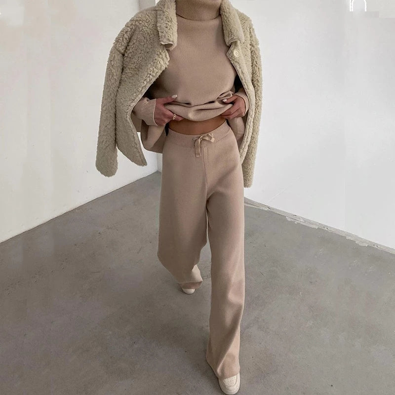 Two Piece Set | Wide Leg | Turtleneck | Lounge Set | Women's Clothing-Grace Aura