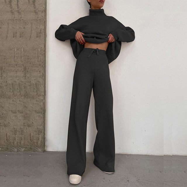 Two Piece Set | Wide Leg | Turtleneck | Lounge Set | Women's Clothing-Grace Aura