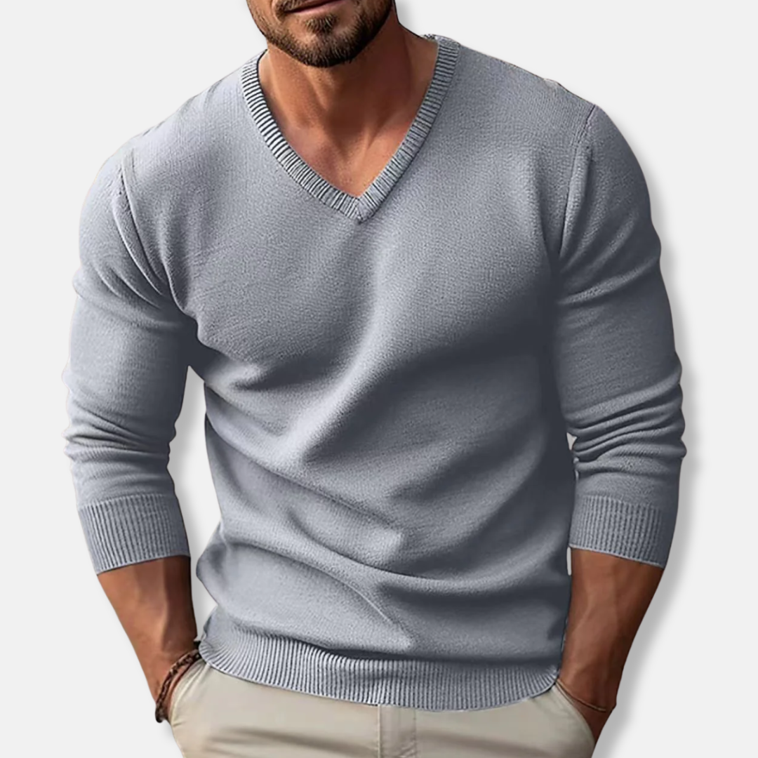 V-Neck Jumper - Classic - Plain - Knitted Sweater - Men's Jumper-Grace Aura