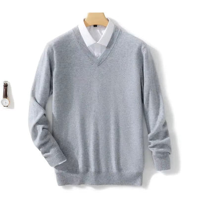 V-Neck Jumper - Men's Classic Plain Knitted Sweater-Grace Aura