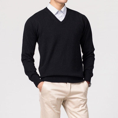 V-Neck Jumper - Men's Classic Plain Knitted Sweater-Grace Aura