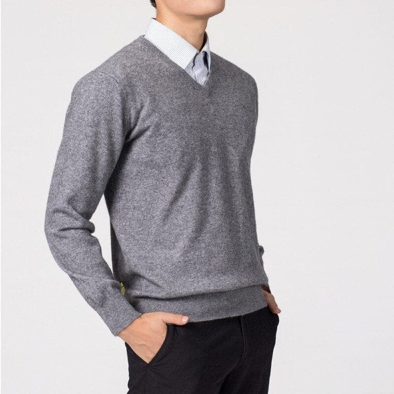 V-Neck Jumper - Men's Classic Plain Knitted Sweater-Grace Aura