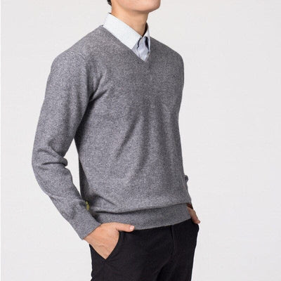 V-Neck Jumper - Men's Classic Plain Knitted Sweater-Grace Aura
