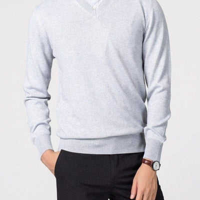 V-Neck Jumper - Men's Classic Plain Knitted Sweater-Grace Aura