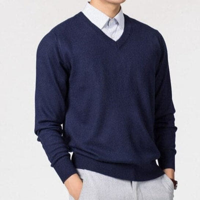 V-Neck Jumper - Men's Classic Plain Knitted Sweater-Grace Aura