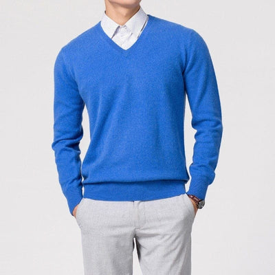 V-Neck Jumper - Men's Classic Plain Knitted Sweater-Grace Aura