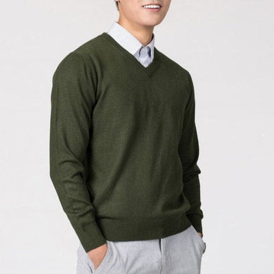 V-Neck Jumper - Men's Classic Plain Knitted Sweater-Grace Aura