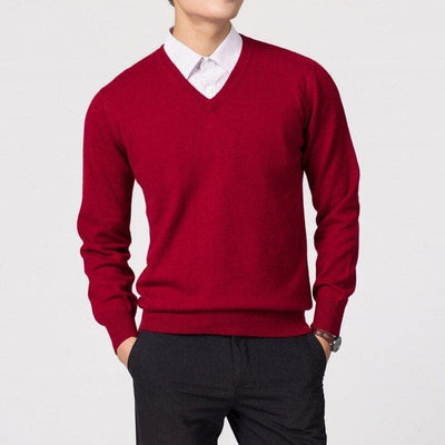 V-Neck Jumper - Men's Classic Plain Knitted Sweater-Grace Aura