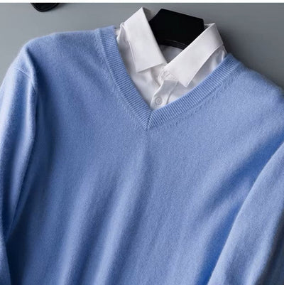 V-Neck Jumper - Men's Classic Plain Knitted Sweater-Grace Aura