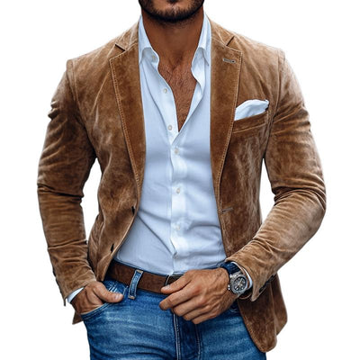 Velvet Blazer - Men's Tailored Single Breasted Brown Blazer Jacket-Grace Aura