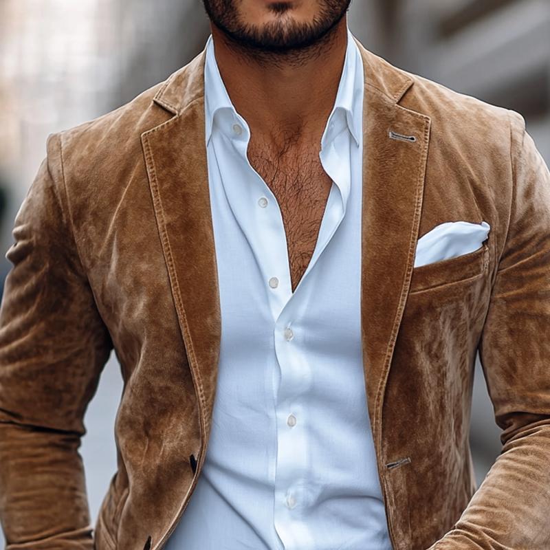 Velvet Blazer - Men's Tailored Single Breasted Brown Blazer Jacket-Grace Aura