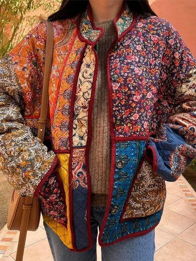 Vintage Jacket - Floral - Oversized - Quilted Jacket - Women's Jacket-Grace Aura