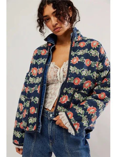 Vintage Jacket - Floral - Oversized - Quilted Jacket - Women's Jacket-Grace Aura