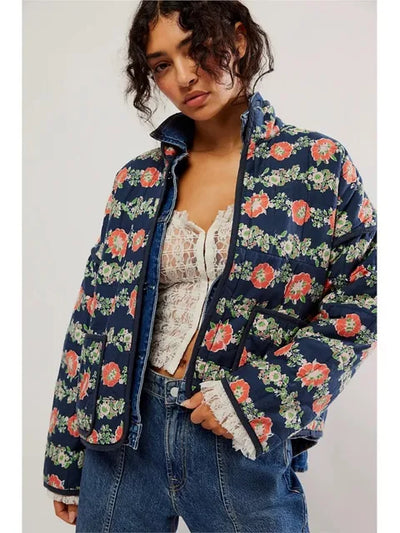 Vintage Jacket - Floral - Oversized - Quilted Jacket - Women's Jacket-Grace Aura