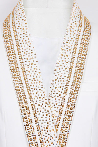 White Blazer - Double Breasted - Golden Details - Belted Blazer - Women's Clothing-Grace Aura