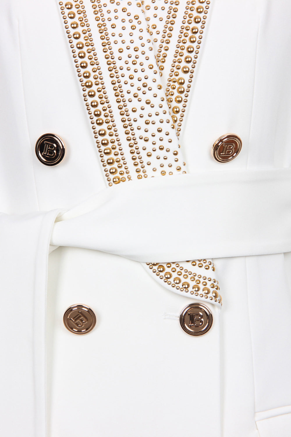 White Blazer - Double Breasted - Golden Details - Belted Blazer - Women's Clothing-Grace Aura