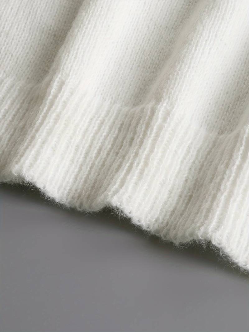 White Sweater | Pearl Buttons | Ruffles | V-Neck Jumper | Women's Knitwear-Grace Aura