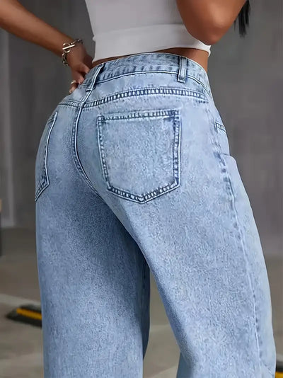 Wide Leg Jeans - Light Blue - Regular Waist - Loose Fit Jeans - Women's Jeans-Grace Aura