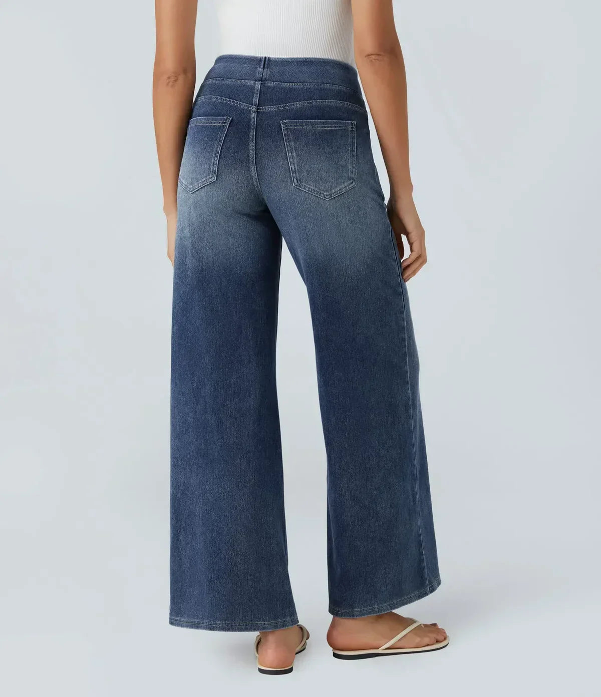 Wide Leg Jeans - Women's Elastic High Waist Stretchy Jeans-Grace Aura