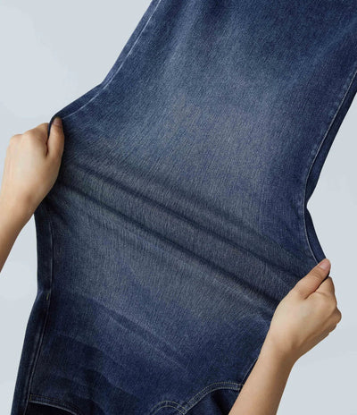 Wide Leg Jeans - Women's Elastic High Waist Stretchy Jeans-Grace Aura