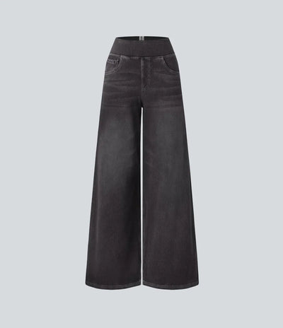 Wide Leg Jeans - Women's Elastic High Waist Stretchy Jeans-Grace Aura