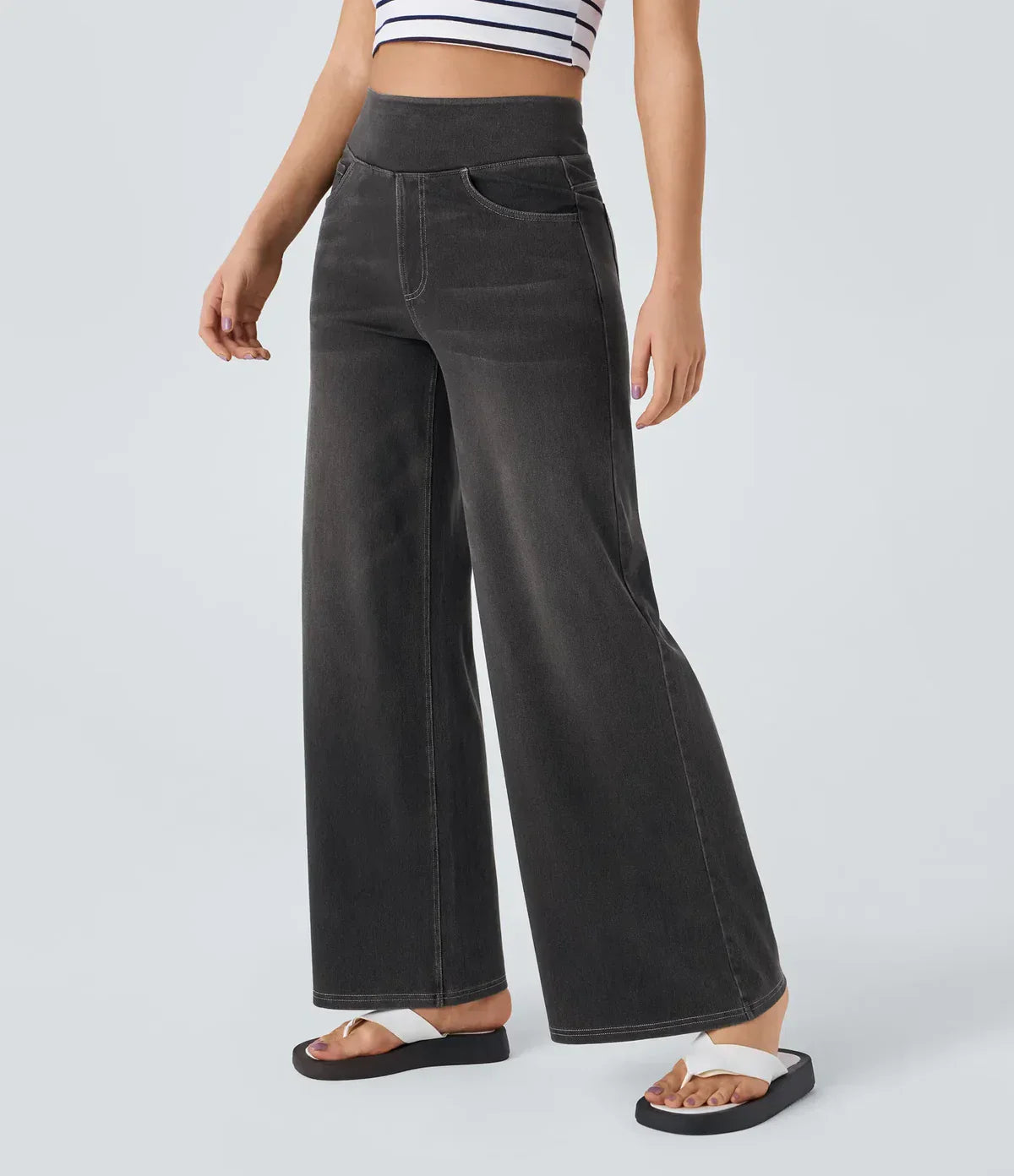 Wide Leg Jeans - Women's Elastic High Waist Stretchy Jeans-Grace Aura