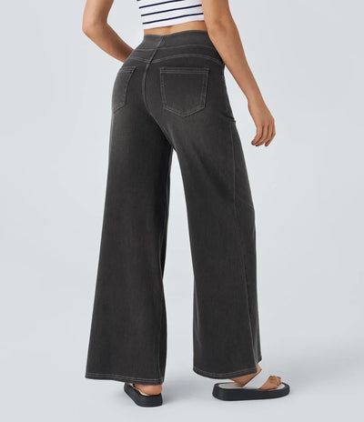Wide Leg Jeans - Women's Elastic High Waist Stretchy Jeans-Grace Aura