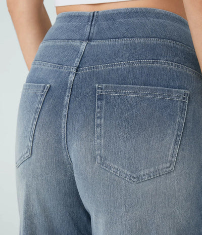 Wide Leg Jeans - Women's Elastic High Waist Stretchy Jeans-Grace Aura