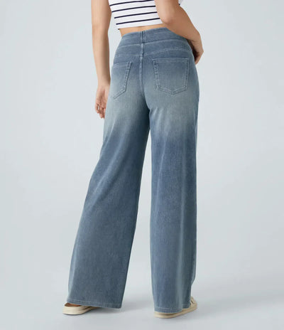 Wide Leg Jeans - Women's Elastic High Waist Stretchy Jeans-Grace Aura