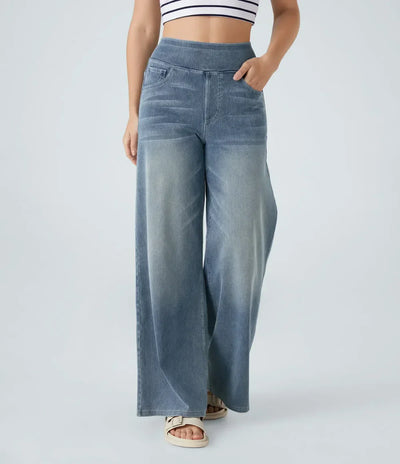Wide Leg Jeans - Women's Elastic High Waist Stretchy Jeans-Grace Aura