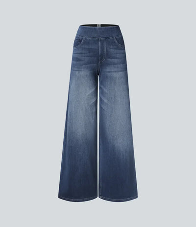 Wide Leg Jeans - Women's Elastic High Waist Stretchy Jeans-Grace Aura