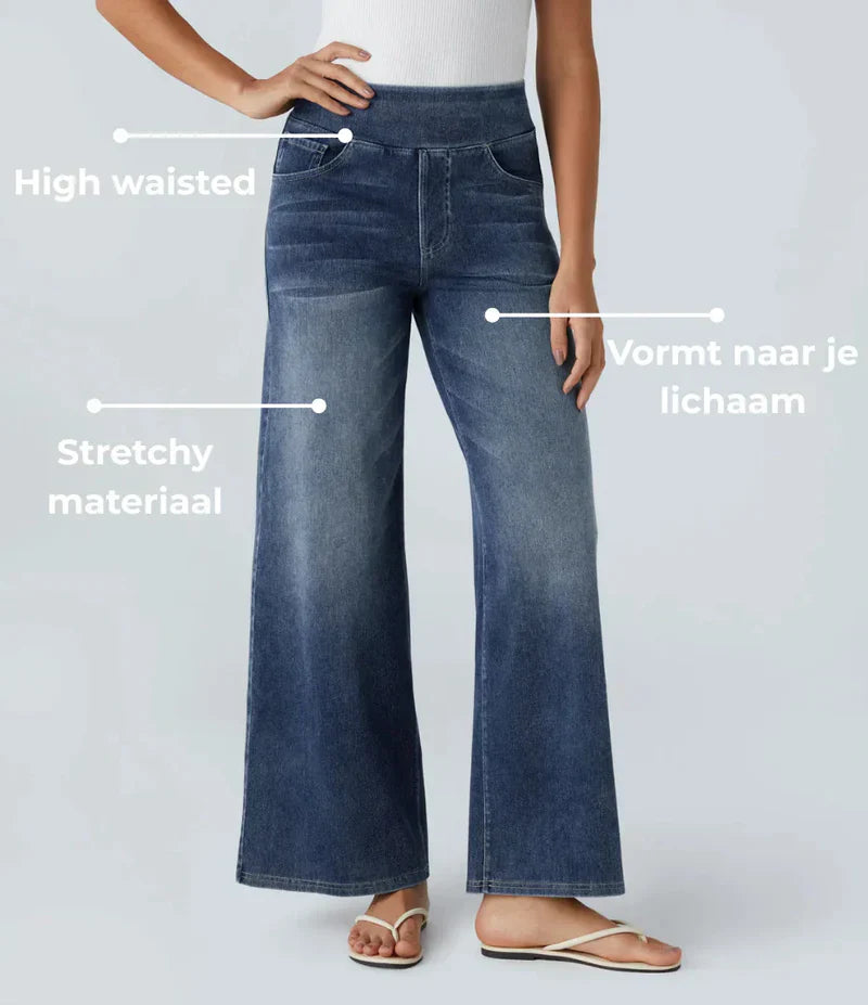 Wide Leg Jeans - Women's Elastic High Waist Stretchy Jeans-Grace Aura