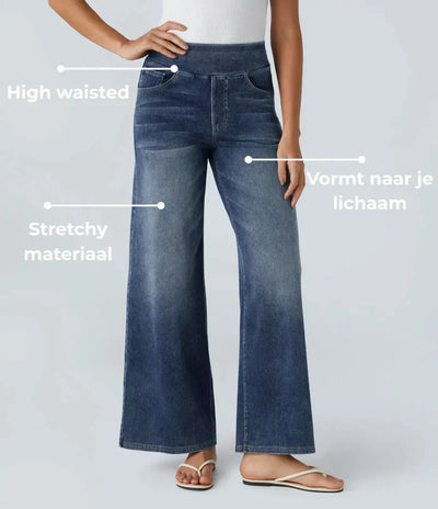 Wide Leg Jeans - Women's Elastic High Waist Stretchy Jeans-Grace Aura