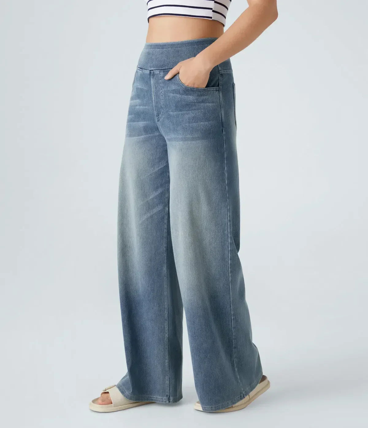Wide Leg Jeans - Women's Elastic High Waist Stretchy Jeans-Grace Aura