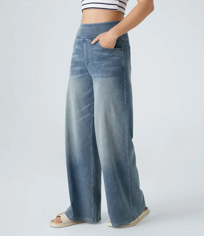 Wide Leg Jeans - Women's Elastic High Waist Stretchy Jeans-Grace Aura
