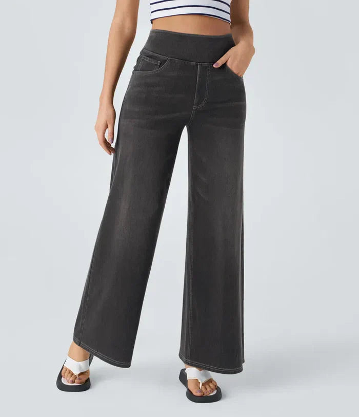 Wide Leg Jeans - Women's Elastic High Waist Stretchy Jeans-Grace Aura