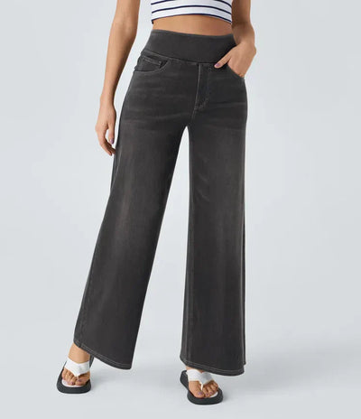 Wide Leg Jeans - Women's Elastic High Waist Stretchy Jeans-Grace Aura