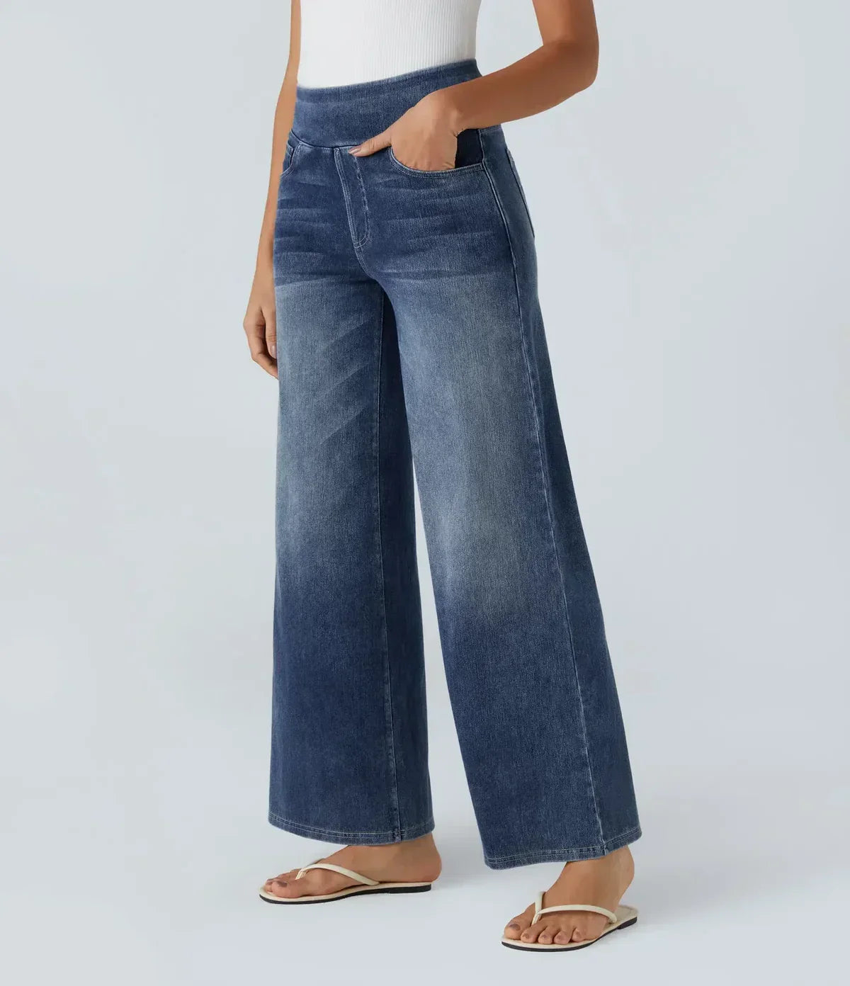 Wide Leg Jeans - Women's Elastic High Waist Stretchy Jeans-Grace Aura