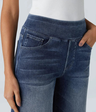 Wide Leg Jeans - Women's Elastic High Waist Stretchy Jeans-Grace Aura