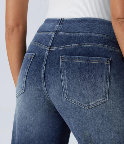 Wide Leg Jeans - Women's Elastic High Waist Stretchy Jeans-Grace Aura